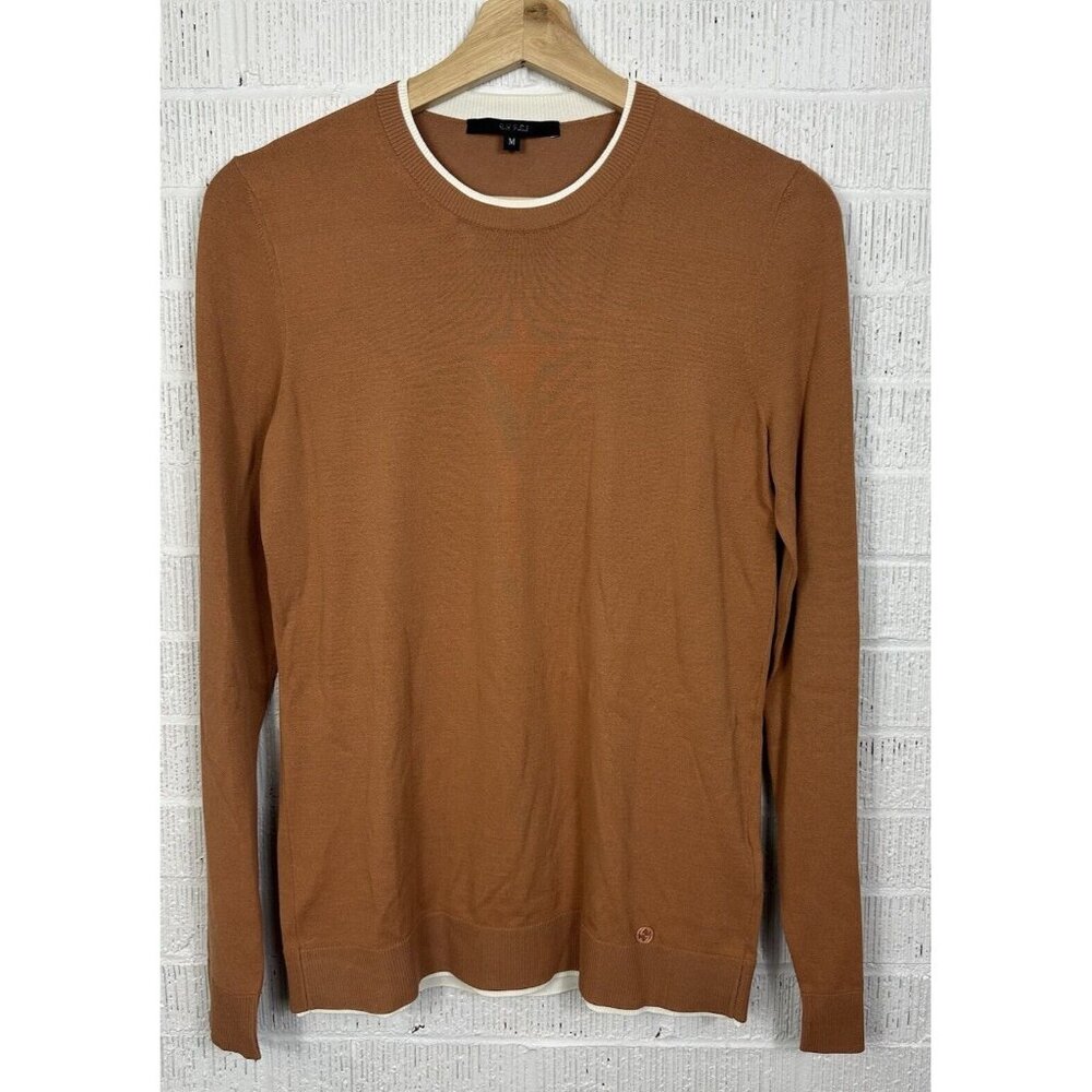 Gucci Women's Brown Layered Look Tight Knit Thin Viscose Sweater GG Medium